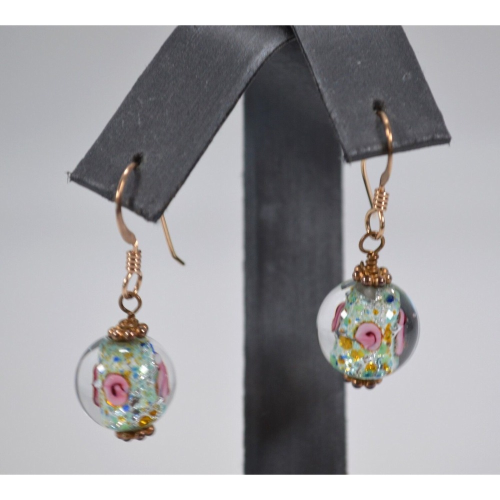 Vintage Gold Tone  Babble‎ Floral Pierced Hook Earrings 1.25" Floral Dangle